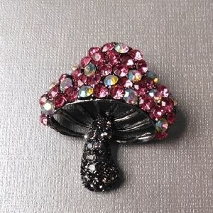 Pink Rhinestone Mushroom Brooch